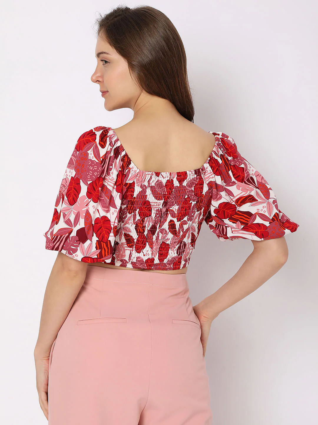 Pink Tropical Print Co-Ord Set Crop Top - Image 4