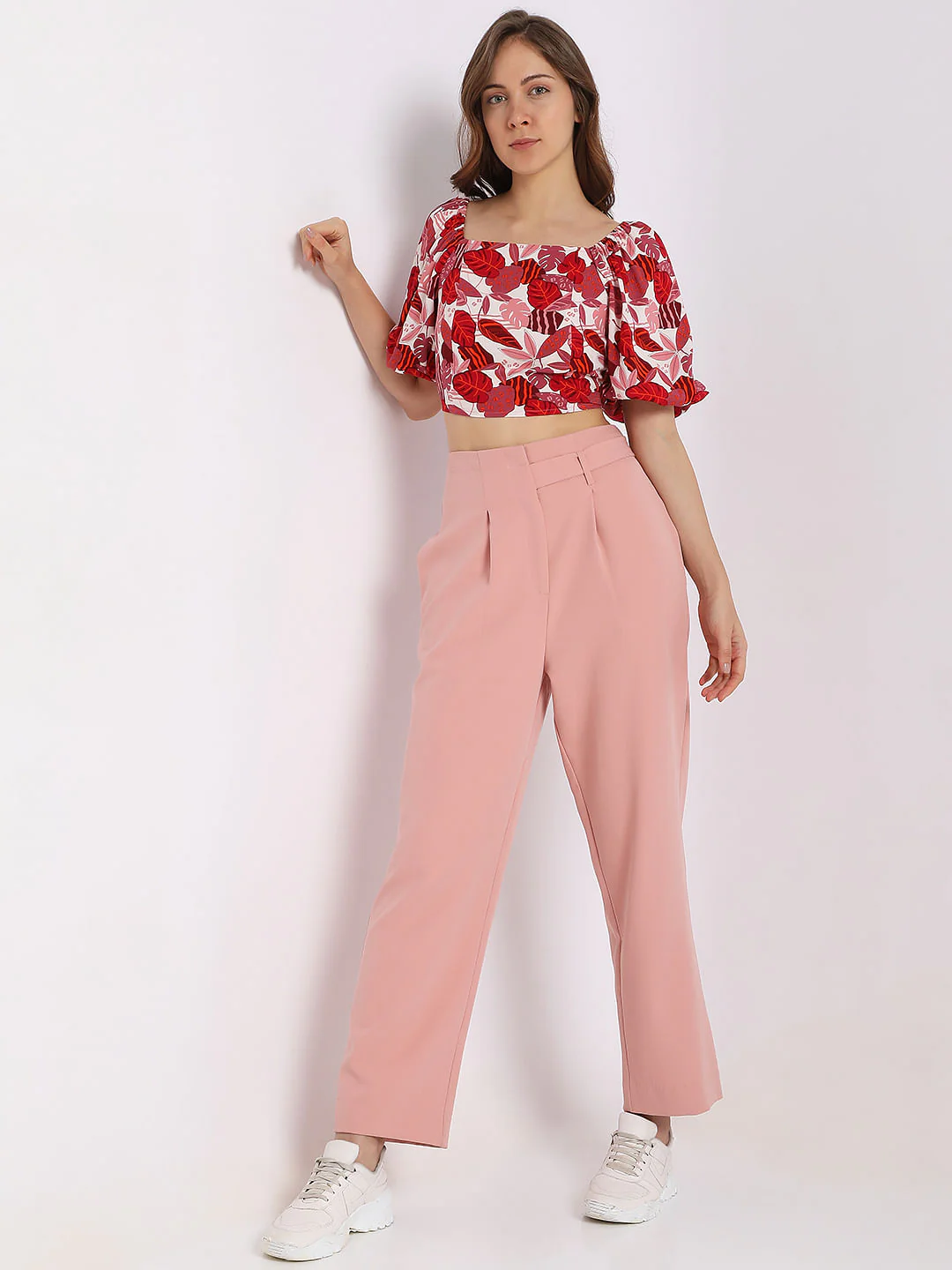 Pink Tropical Print Co-Ord Set Crop Top - Image 5