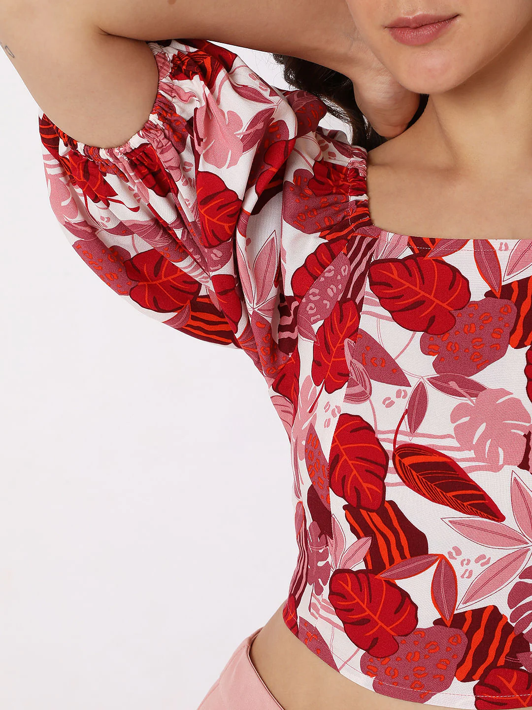 Pink Tropical Print Co-Ord Set Crop Top - Image 6