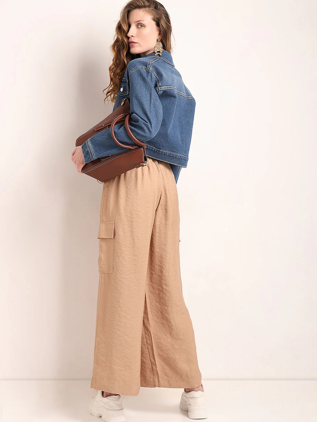 Beige High Rise Loose Fit Pants