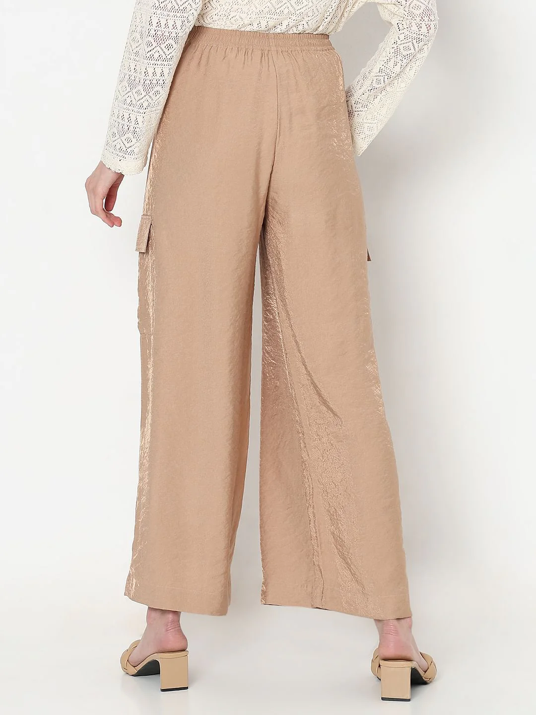 Beige High Rise Loose Fit Pants - Image 4