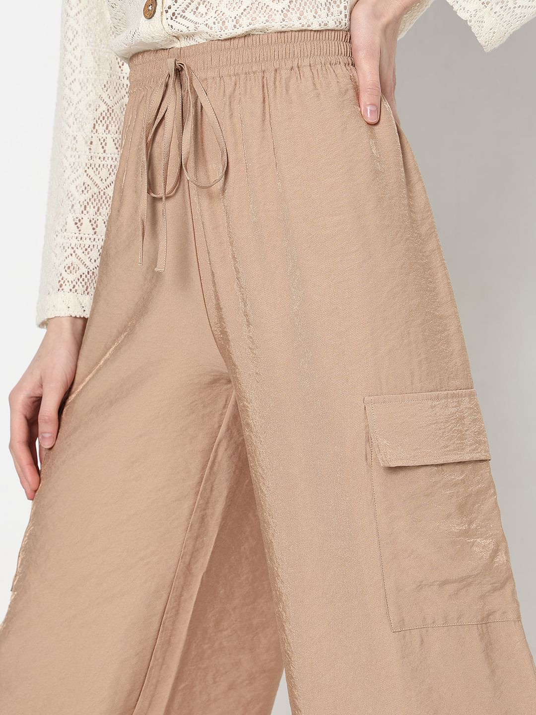 Beige High Rise Loose Fit Pants - Image 6