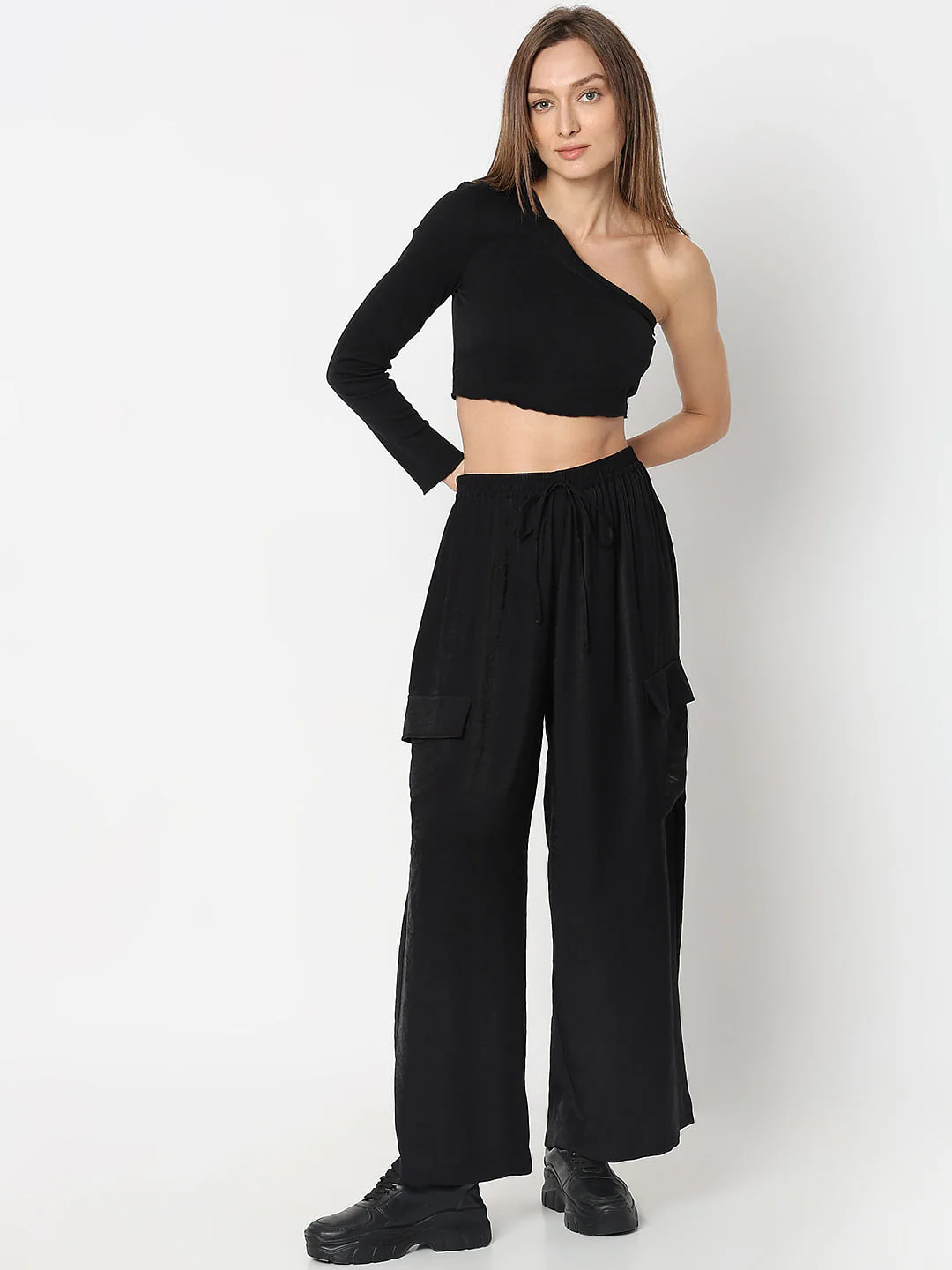 Black High Rise Loose Fit Pants - Image 5
