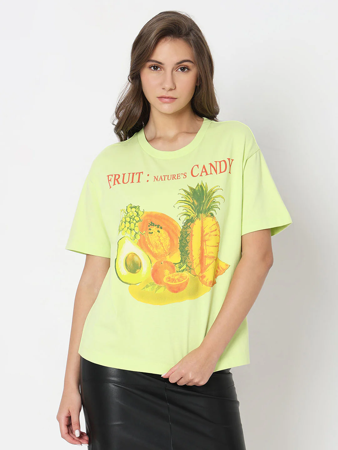 Lime Green Printed Relaxed Fit T-Shirt - Image 2