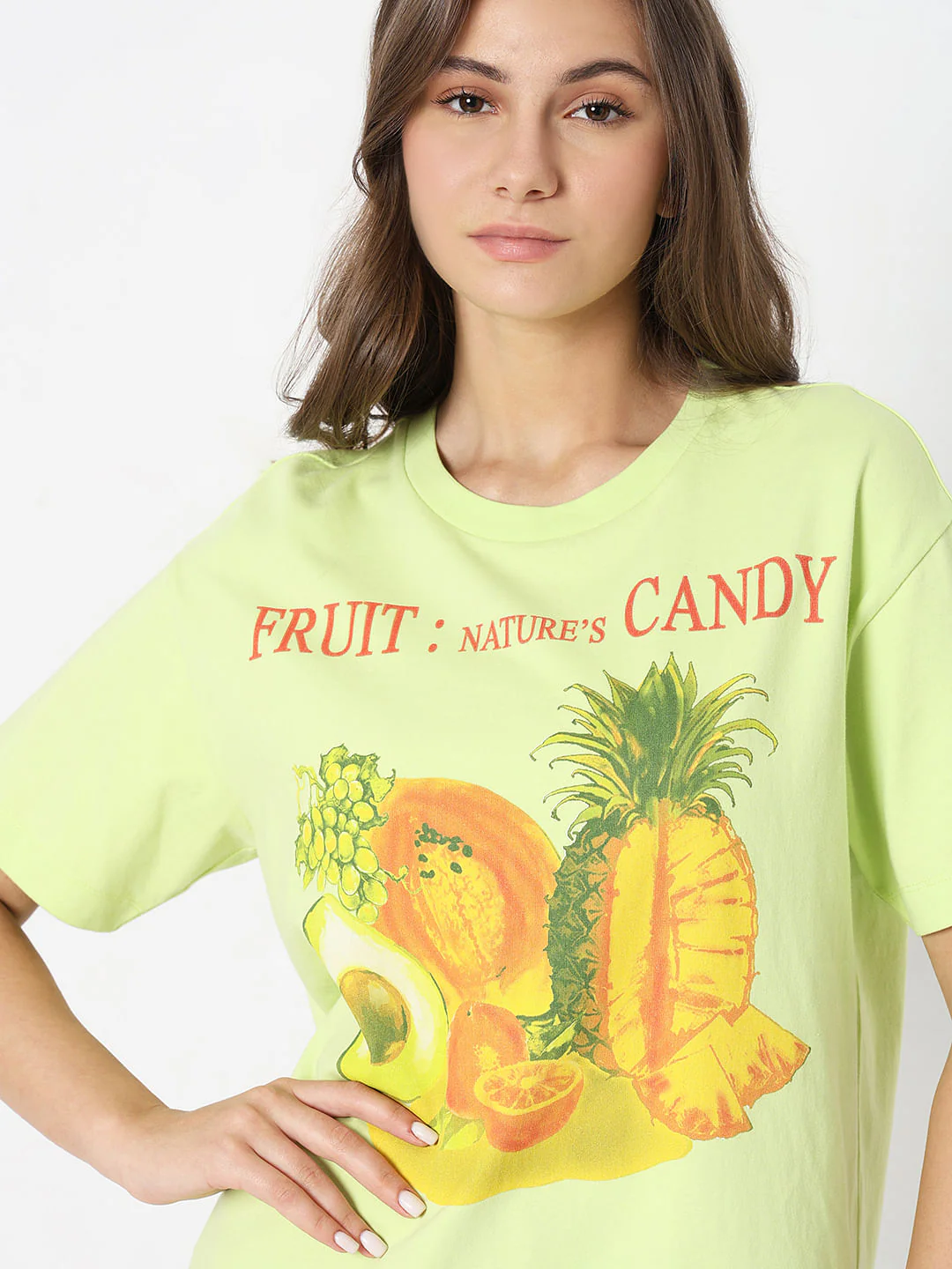 Lime Green Printed Relaxed Fit T-Shirt - Image 6
