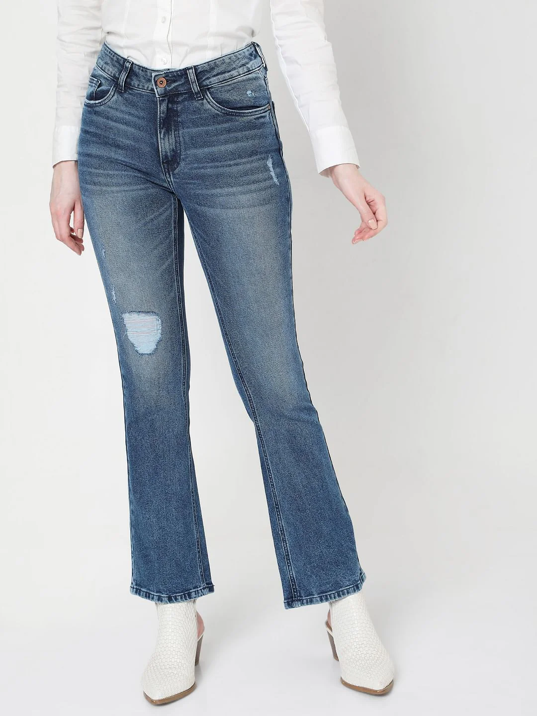 Mid Rise Ripped Bootcut Jeans - Image 2