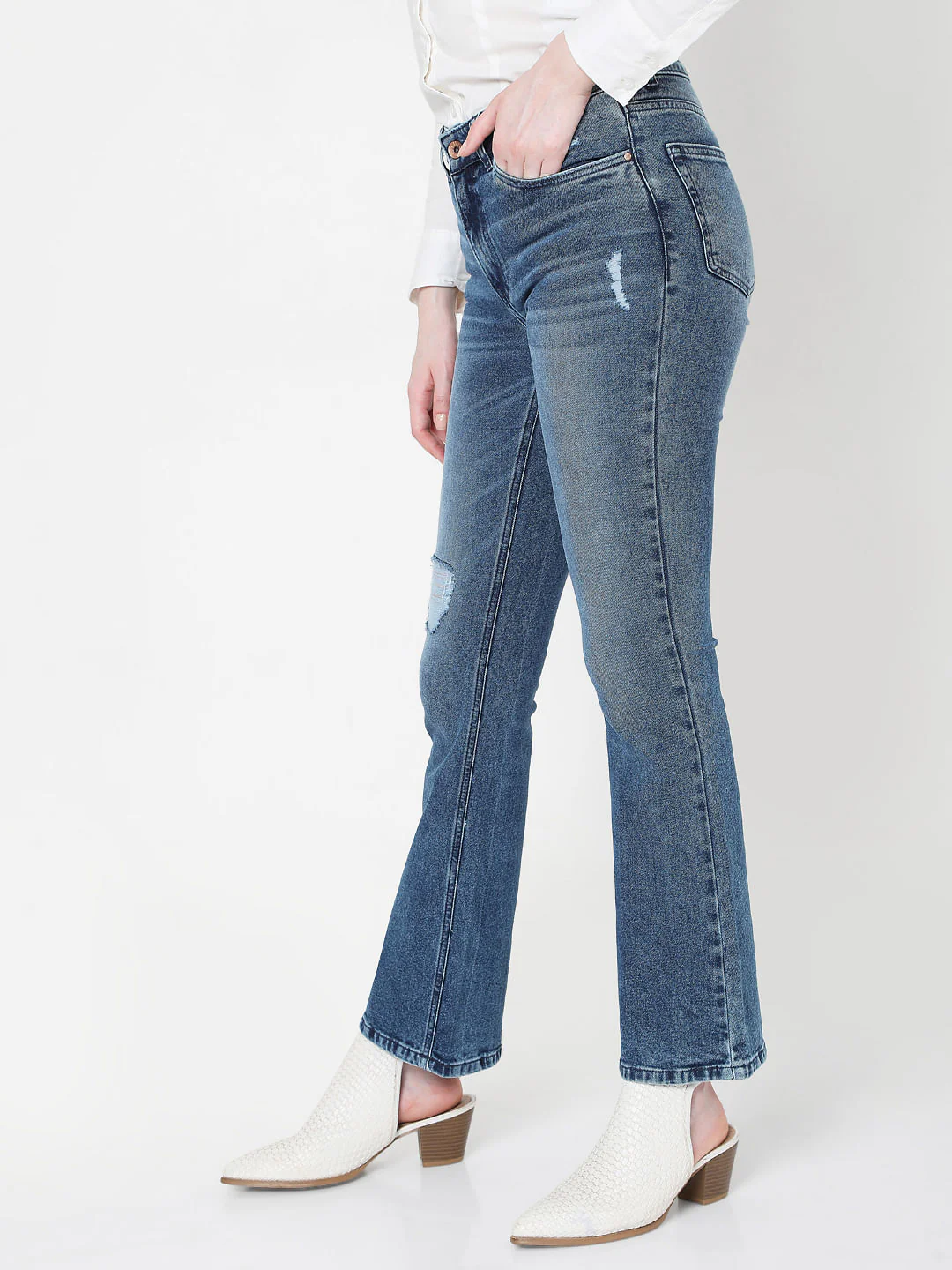 Mid Rise Ripped Bootcut Jeans - Image 3