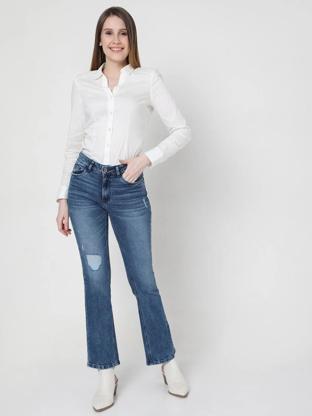Mid Rise Ripped Bootcut Jeans - Image 6