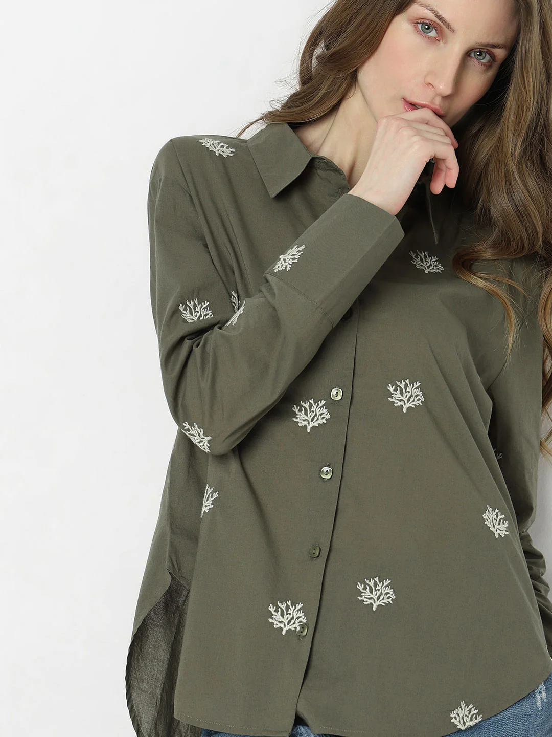 Dark Green Embroidered Shirt - Image 6