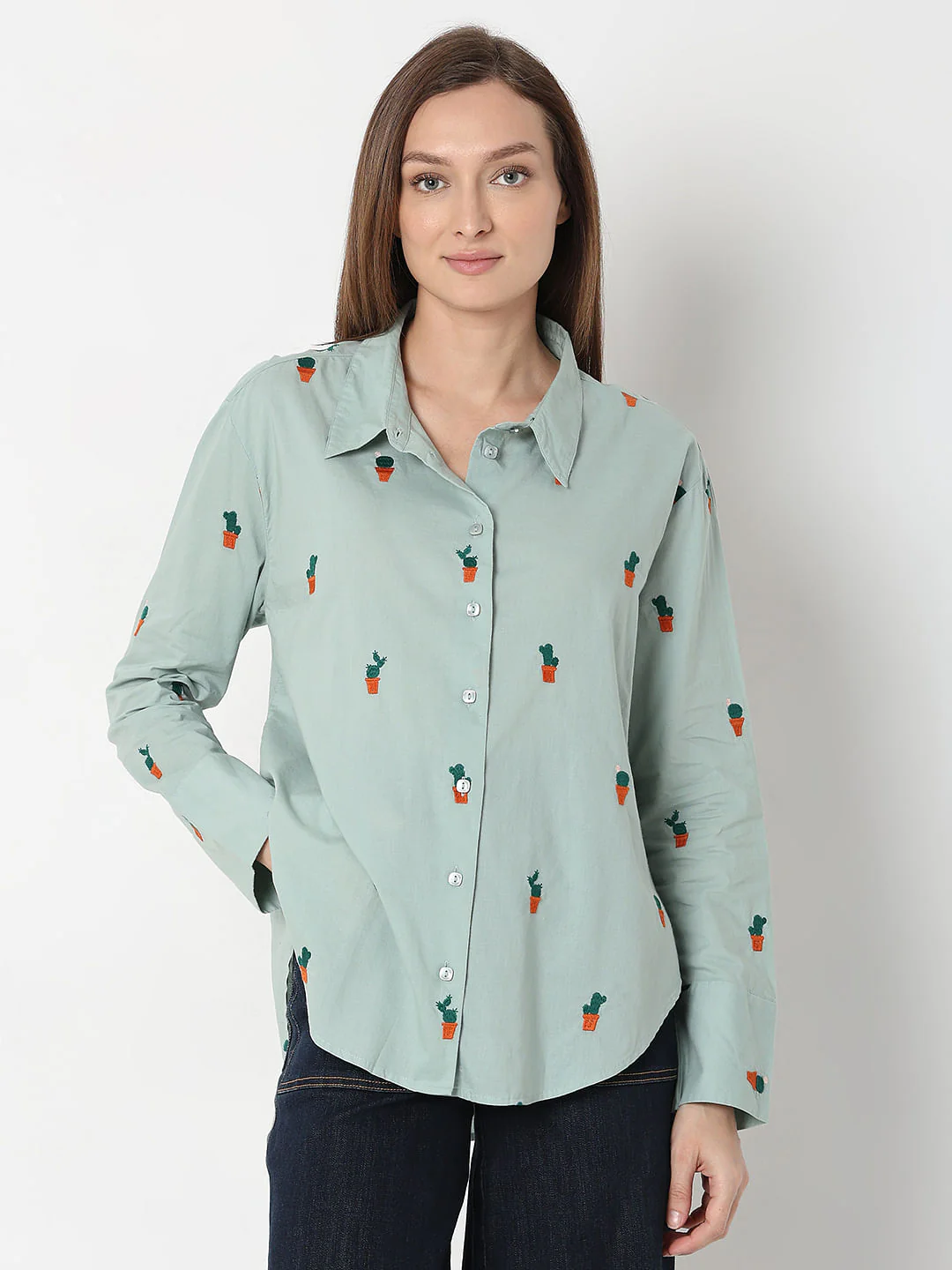 Green Cactus Embroidered Shirt - Image 2