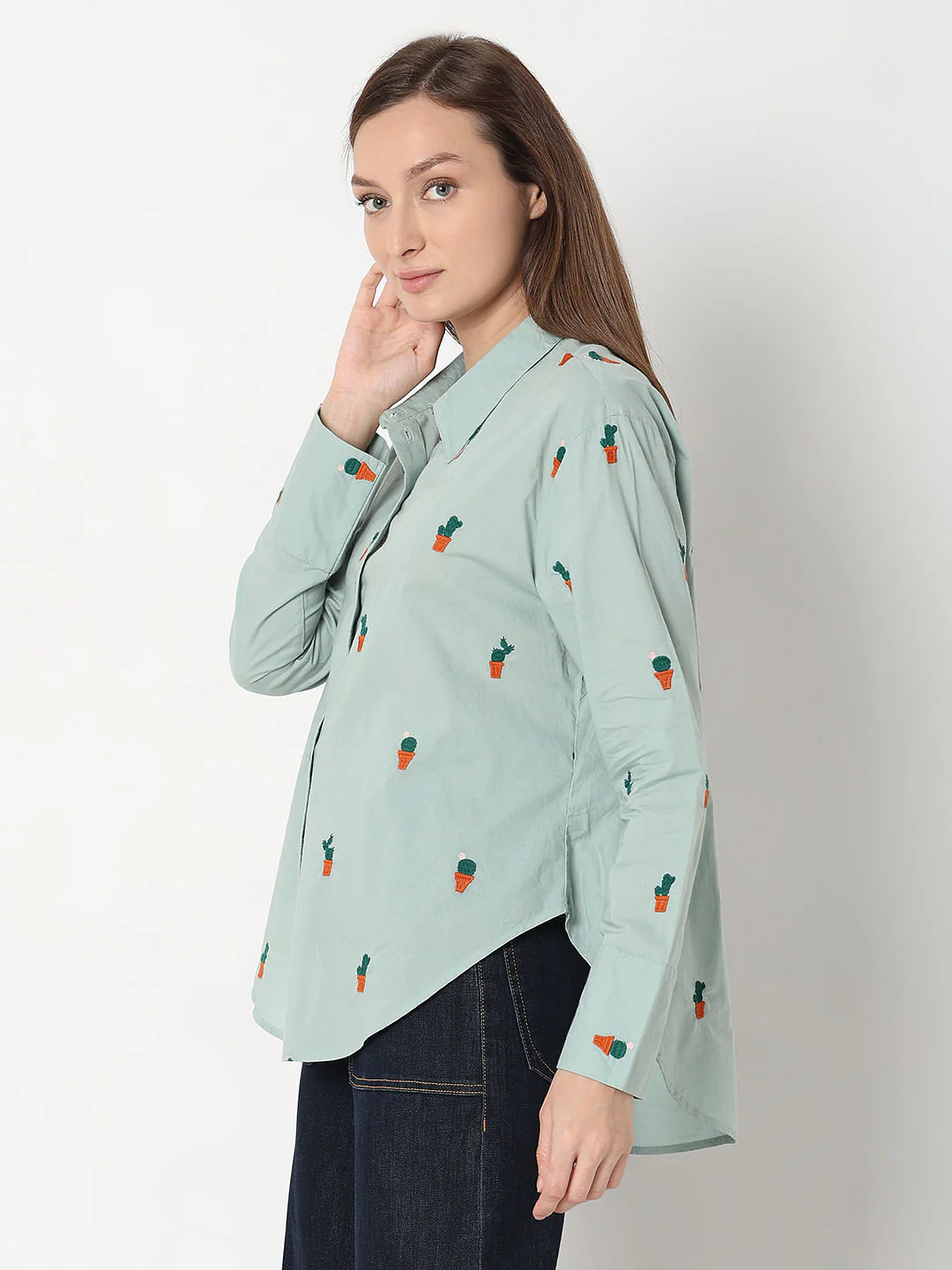 Green Cactus Embroidered Shirt - Image 3