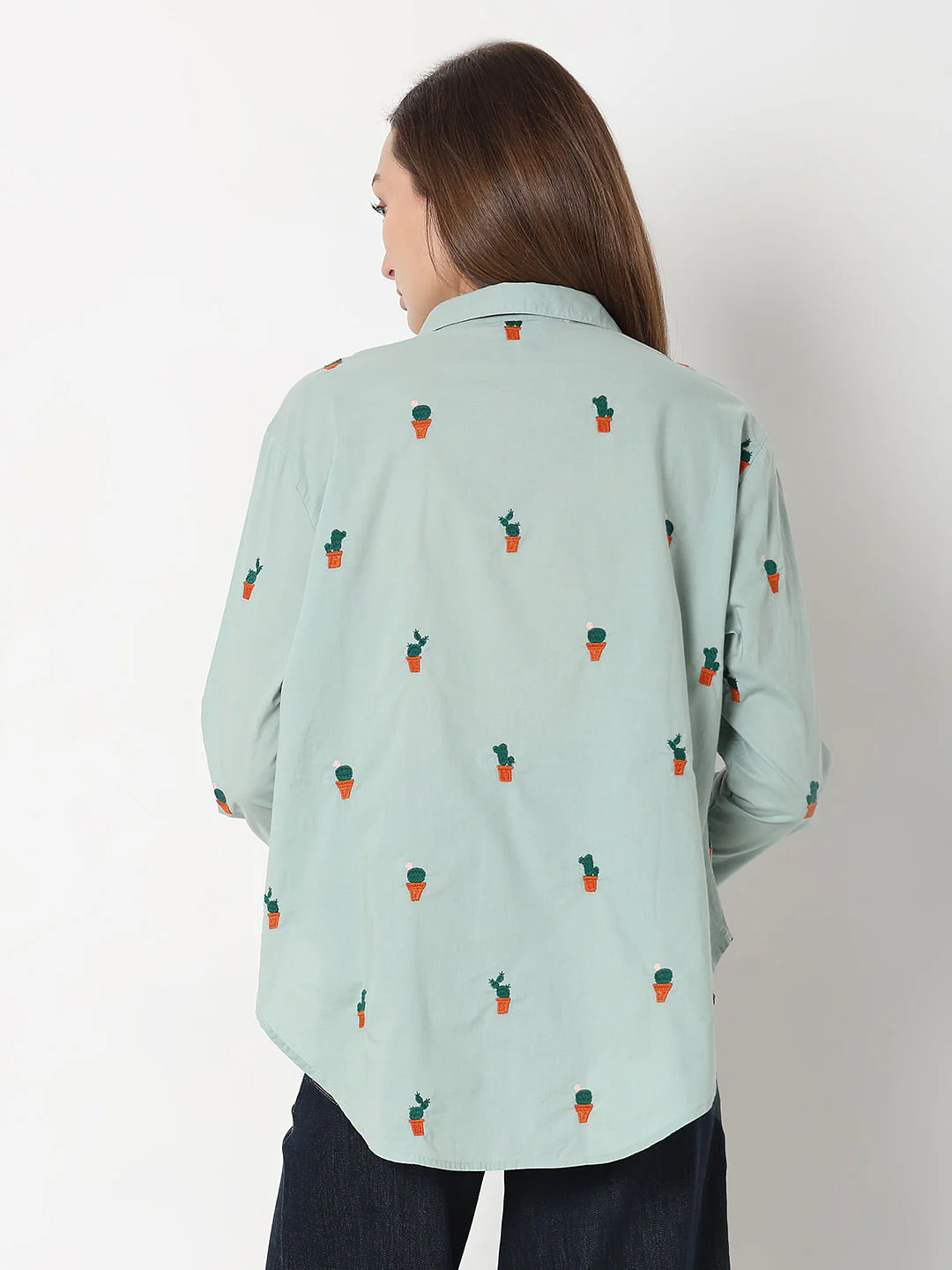 Green Cactus Embroidered Shirt - Image 4
