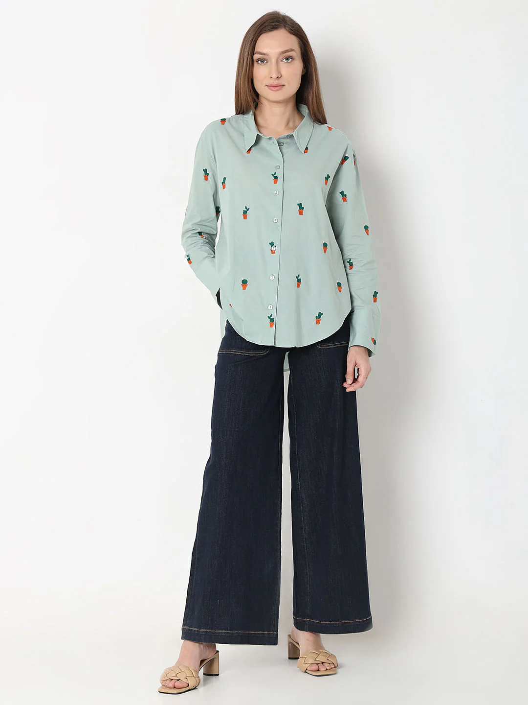 Green Cactus Embroidered Shirt - Image 5