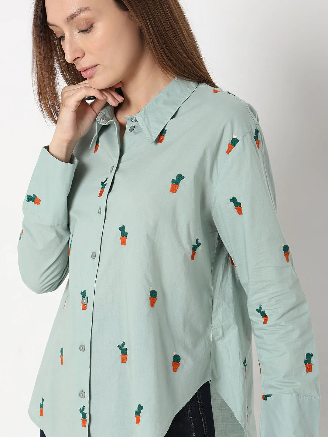 Green Cactus Embroidered Shirt - Image 6