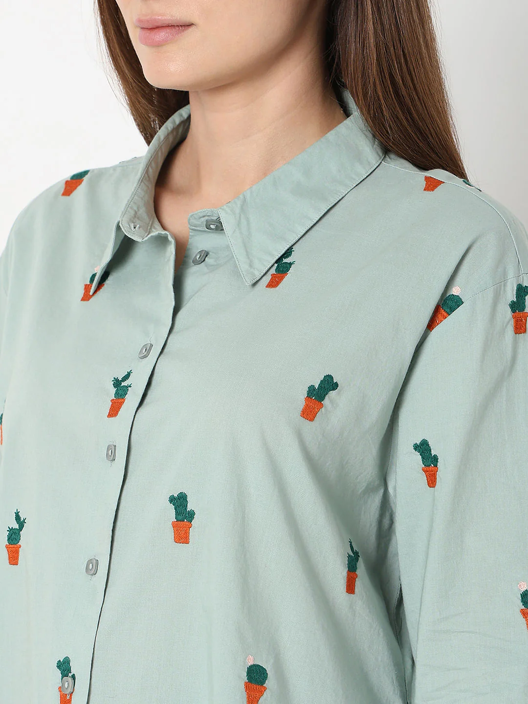 Green Cactus Embroidered Shirt - Image 8