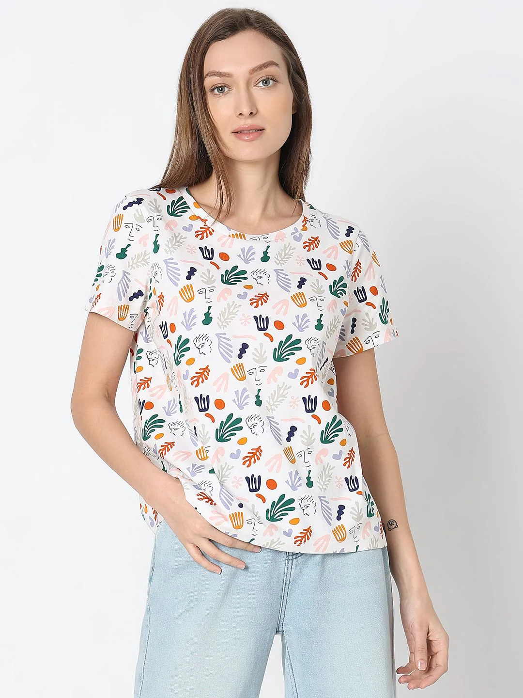 White Printed Cotton T-Shirt - Image 2