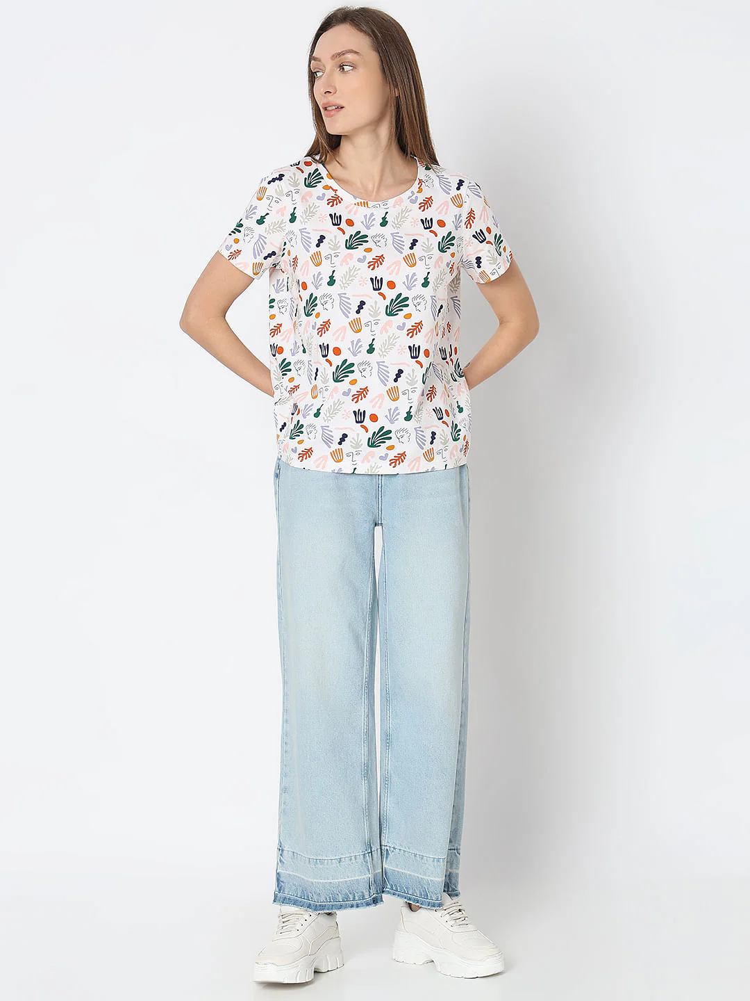 White Printed Cotton T-Shirt - Image 5
