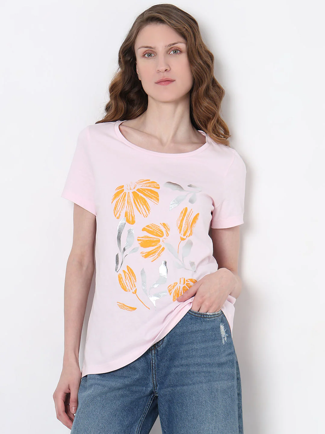 Light Pink Floral Print T-Shirt - Image 2