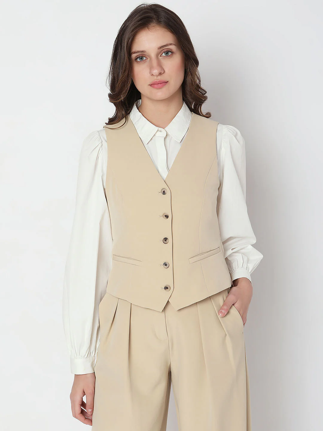 Beige Slim Fit Waistcoat - Image 2