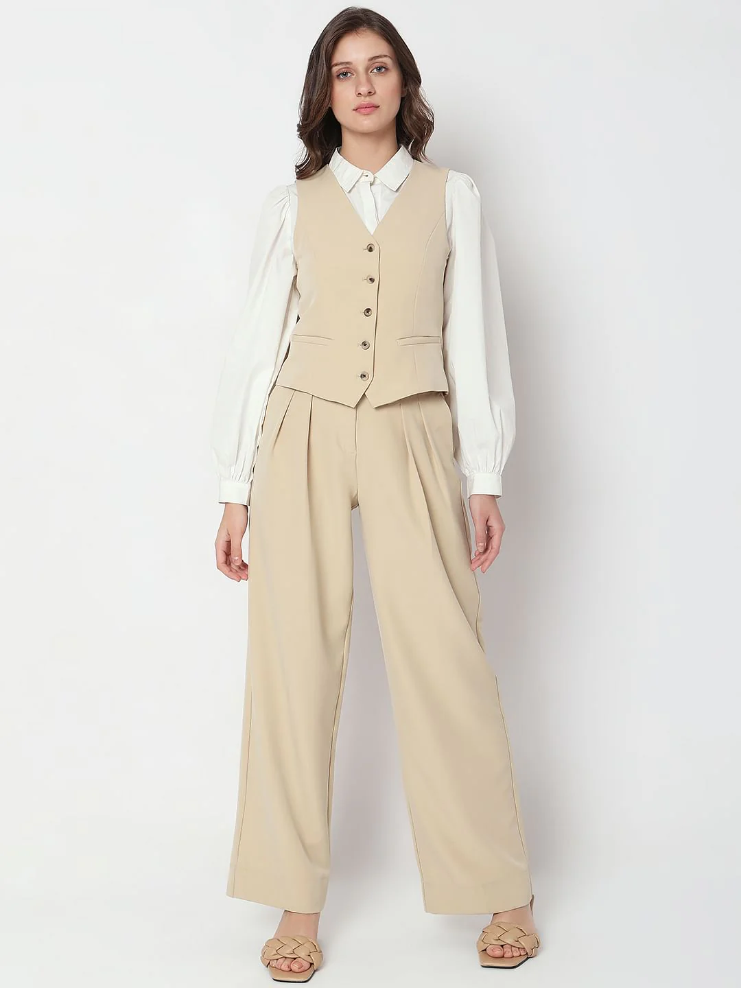 Beige Slim Fit Waistcoat - Image 5