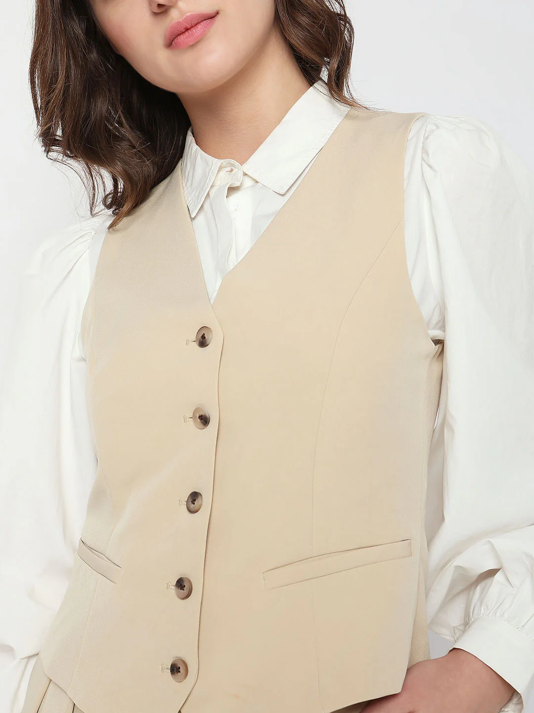 Beige Slim Fit Waistcoat - Image 6