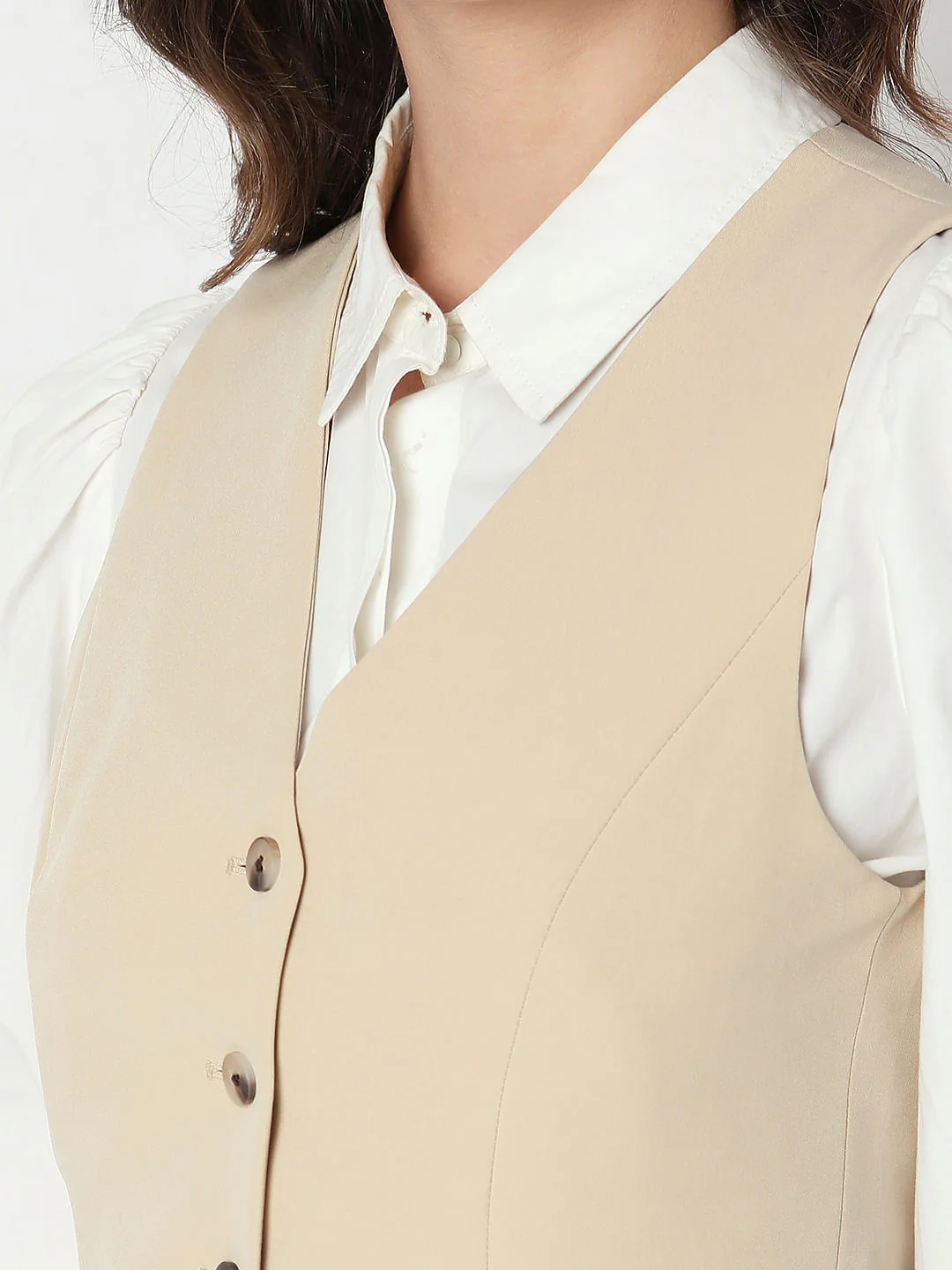 Beige Slim Fit Waistcoat - Image 8