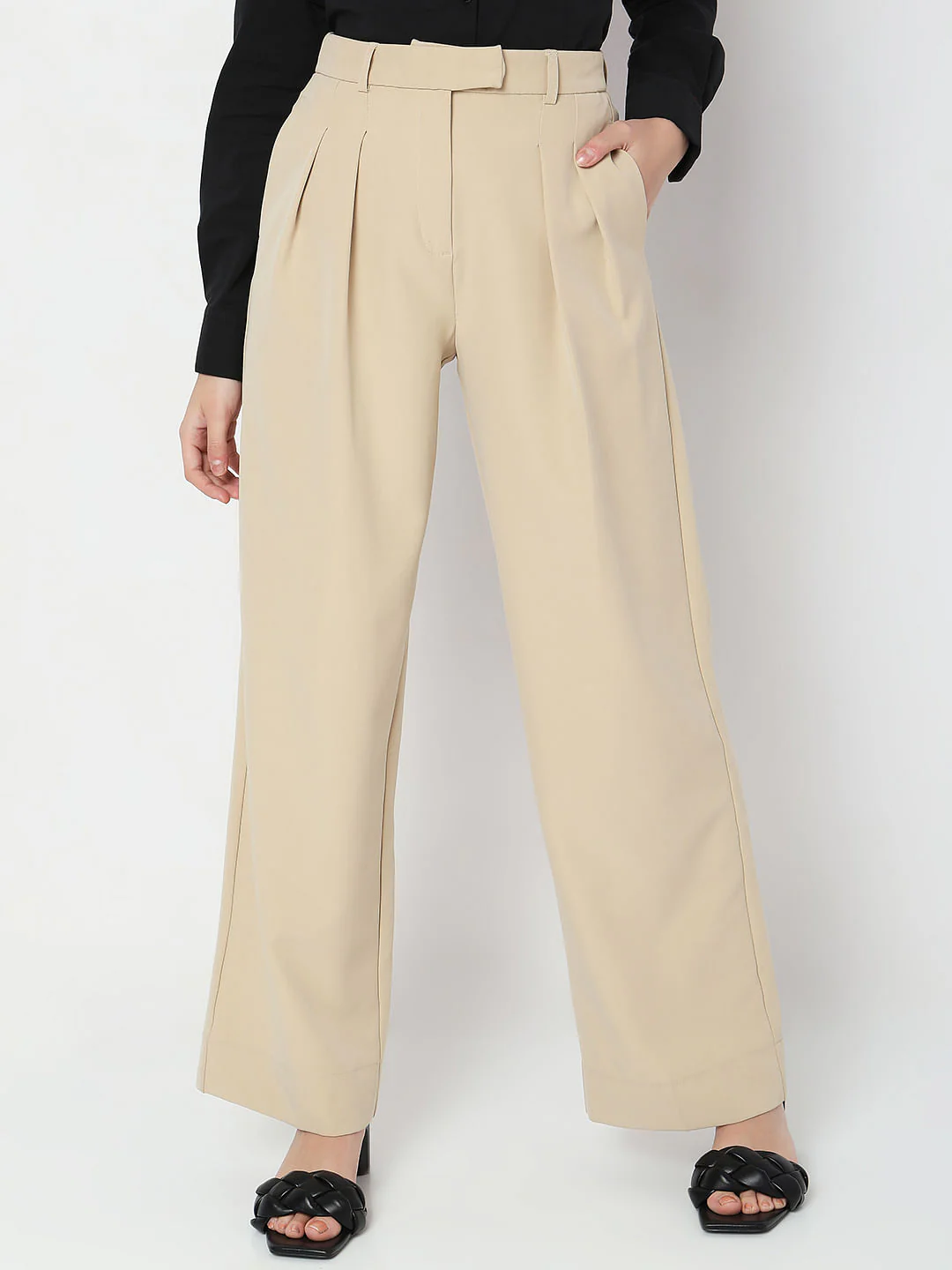 Beige High Rise Wide Leg Pants - Image 2