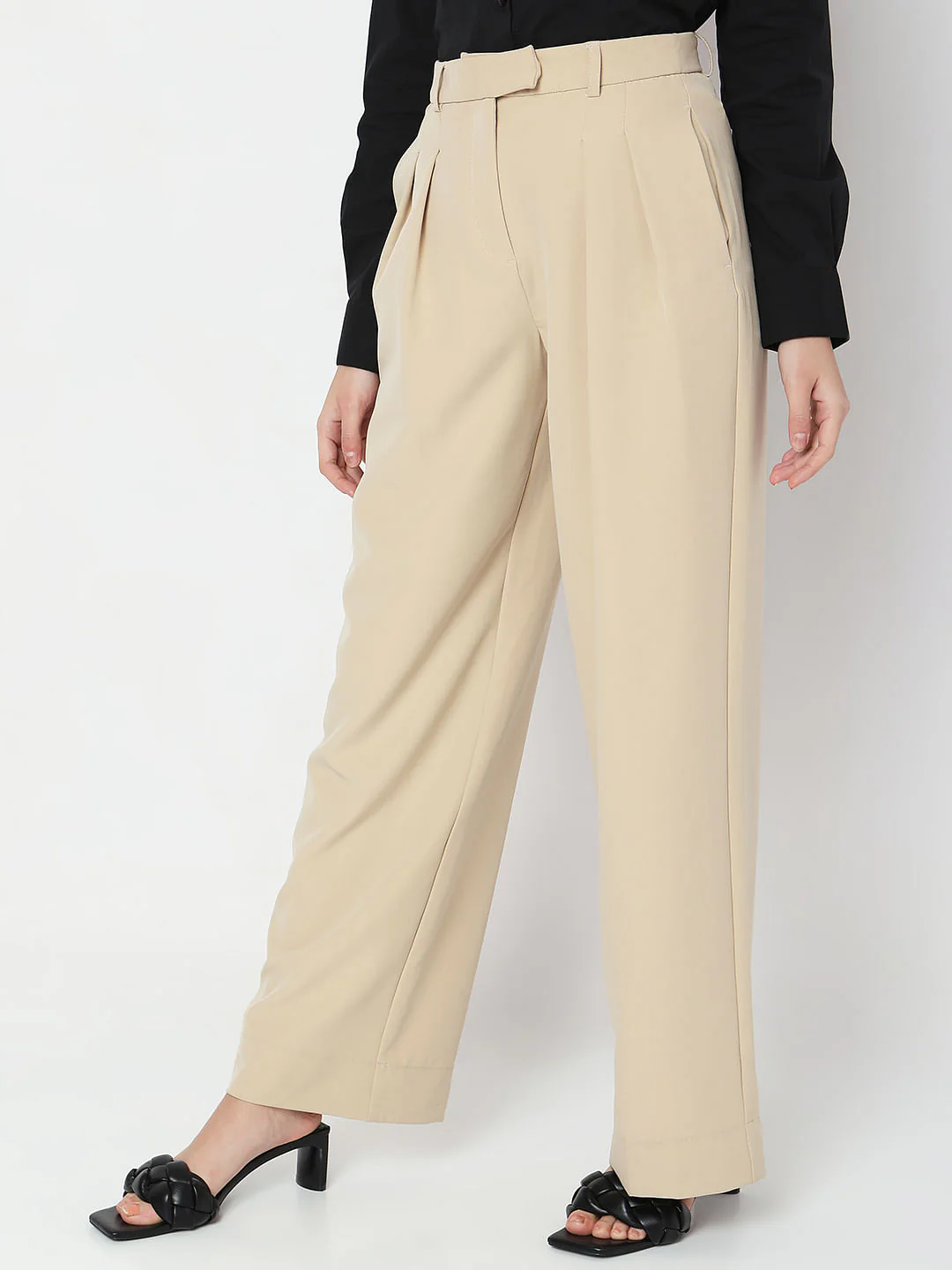 Beige High Rise Wide Leg Pants - Image 3