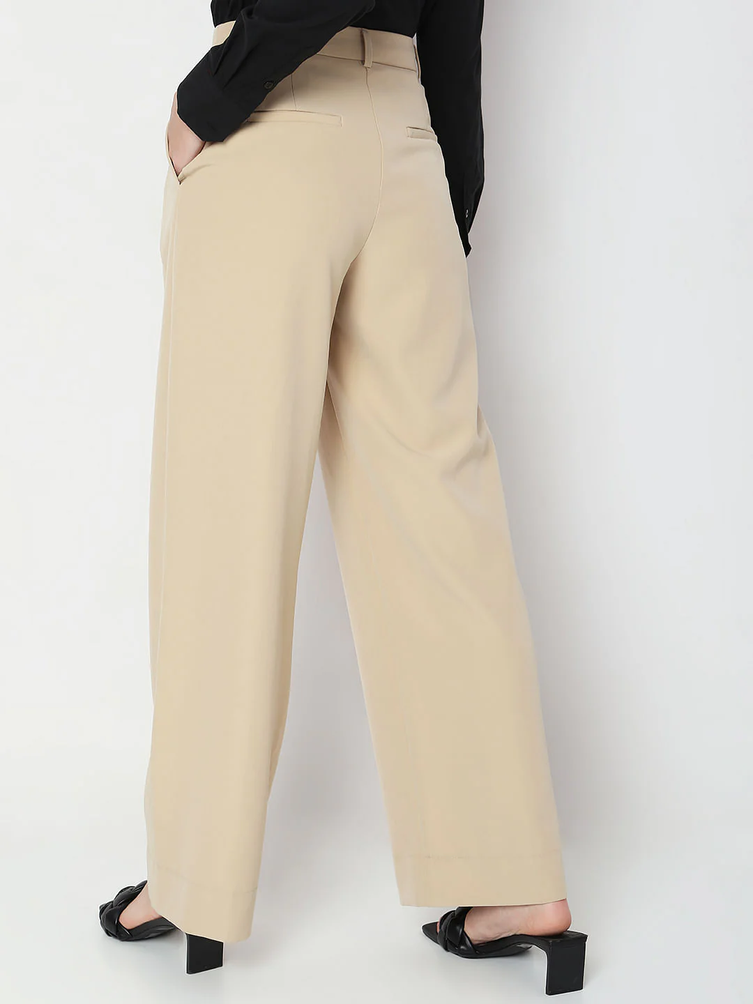 Beige High Rise Wide Leg Pants - Image 4