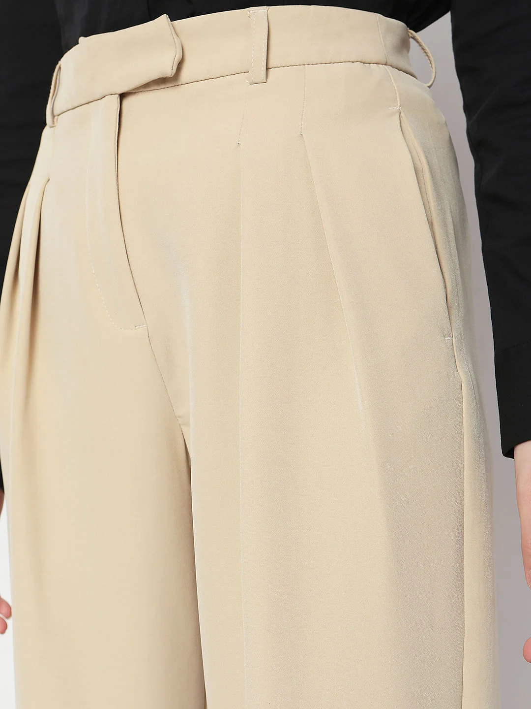 Beige High Rise Wide Leg Pants - Image 5