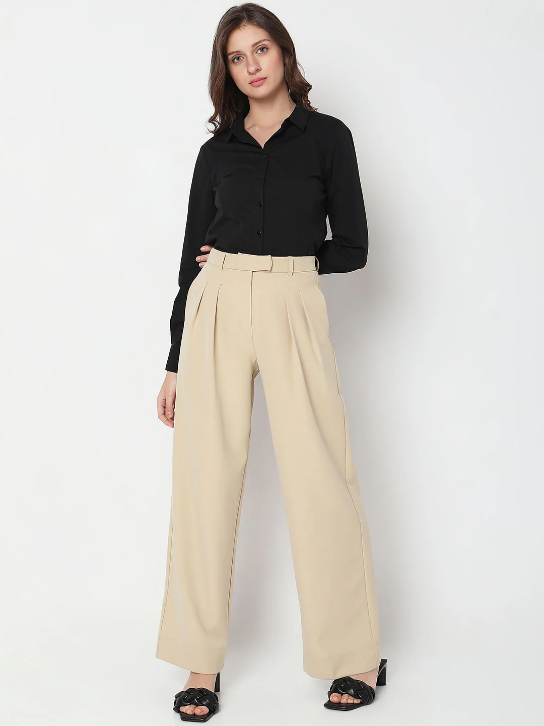 Beige High Rise Wide Leg Pants - Image 6