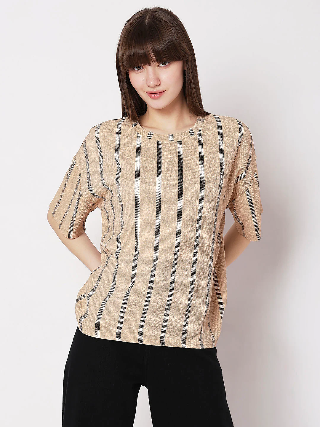 Beige Striped Co-Ord Set T-Shirt - Image 2