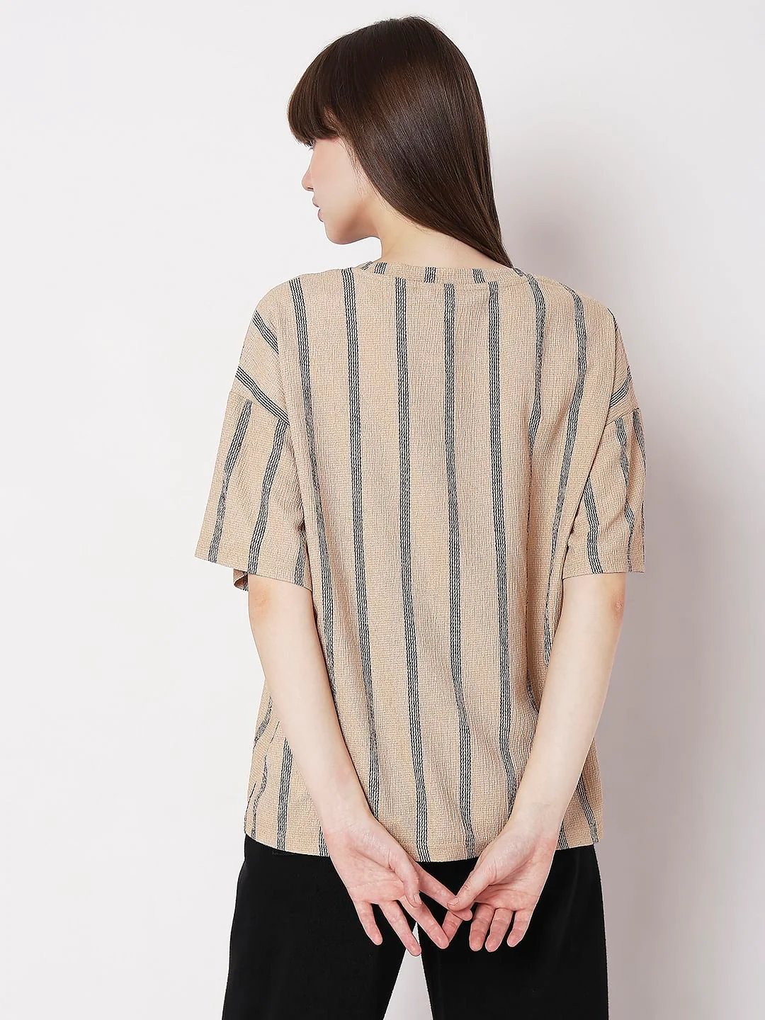 Beige Striped Co-Ord Set T-Shirt - Image 4