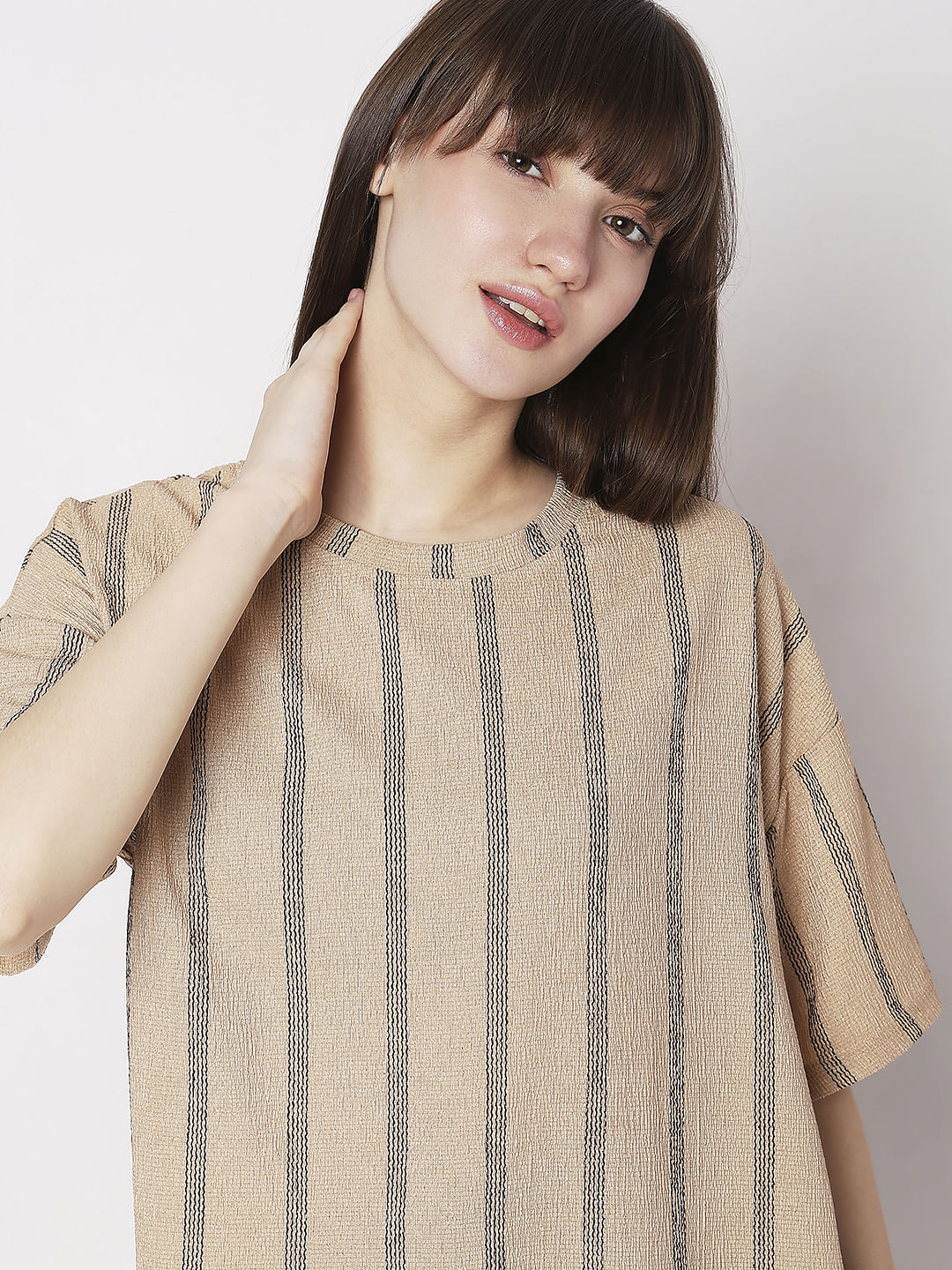 Beige Striped Co-Ord Set T-Shirt - Image 6