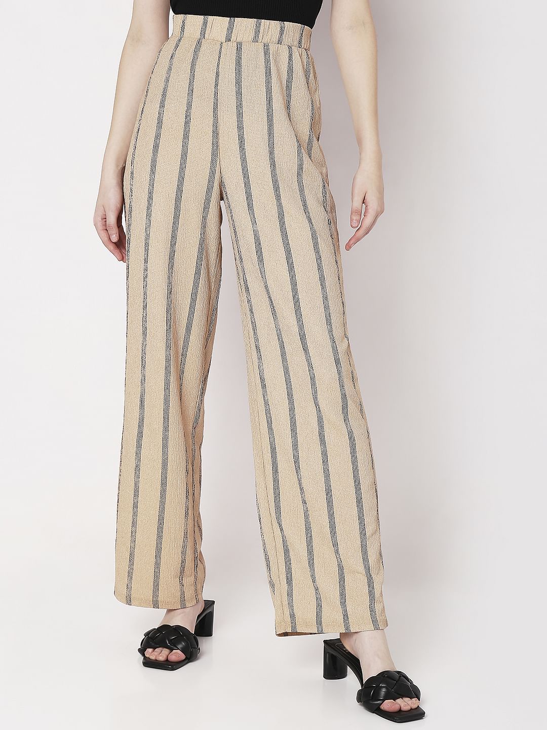 Beige High Rise Striped Co-Ord Set Pants - Image 2
