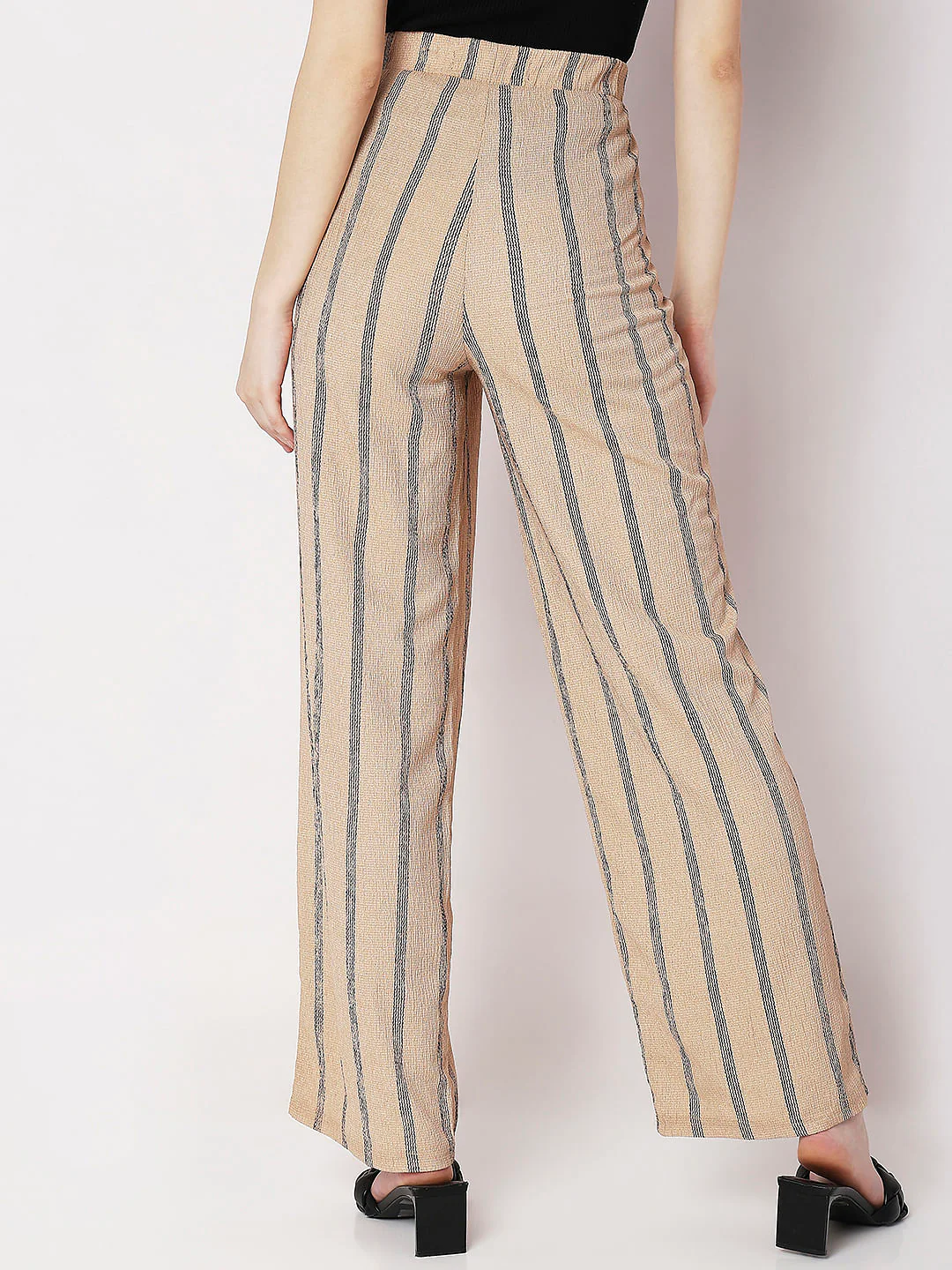 Beige High Rise Striped Co-Ord Set Pants - Image 4