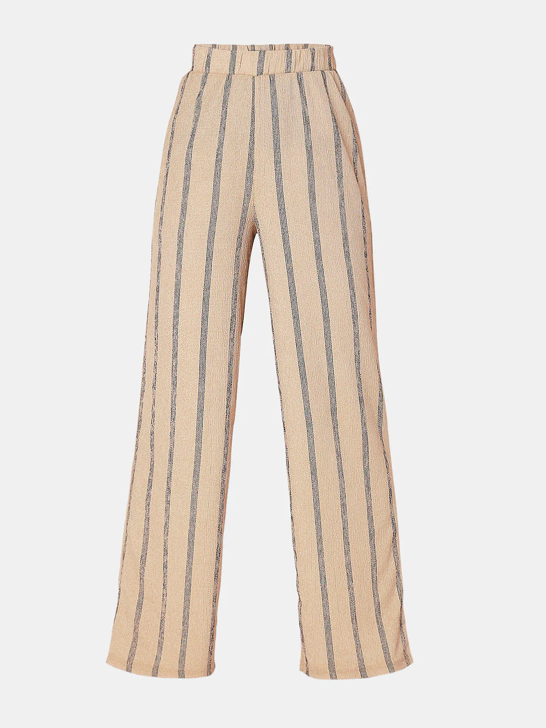Beige High Rise Striped Co-Ord Set Pants - Image 7