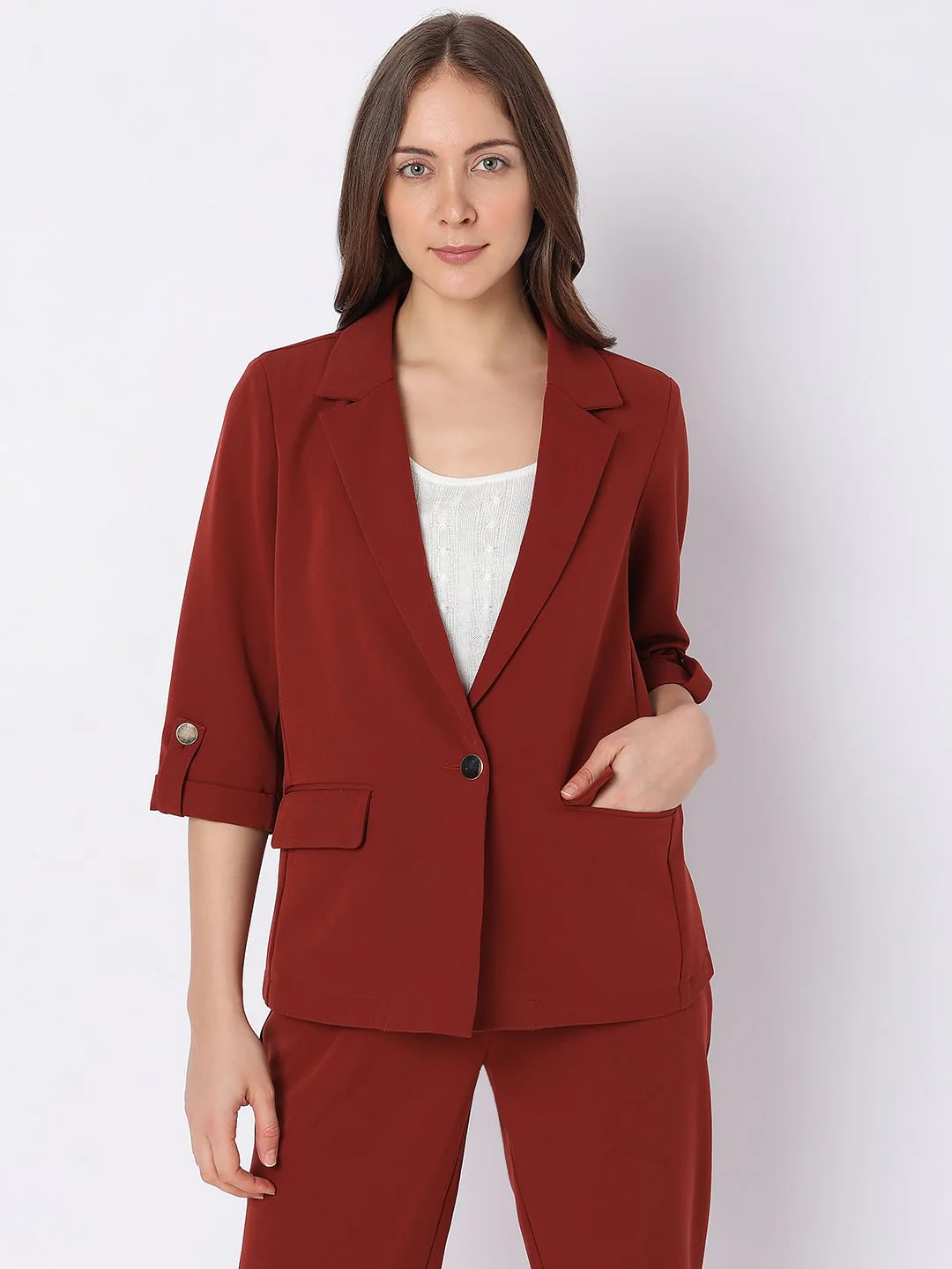 Brick Red Co-Ord Set Blazer - Image 2