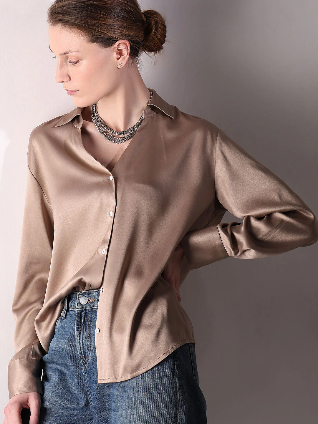Light Brown Satin Shirt