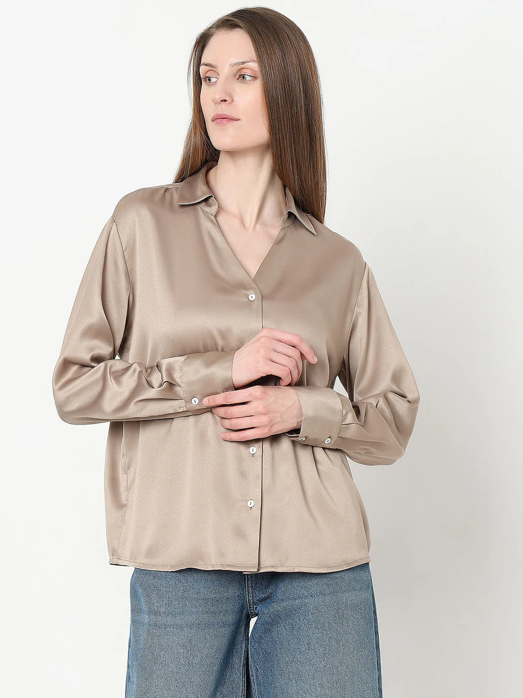 Light Brown Satin Shirt - Image 2