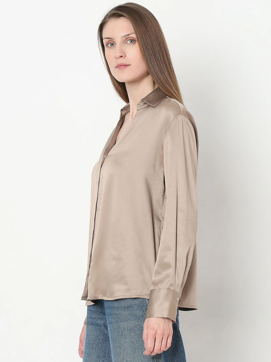 Light Brown Satin Shirt - Image 3