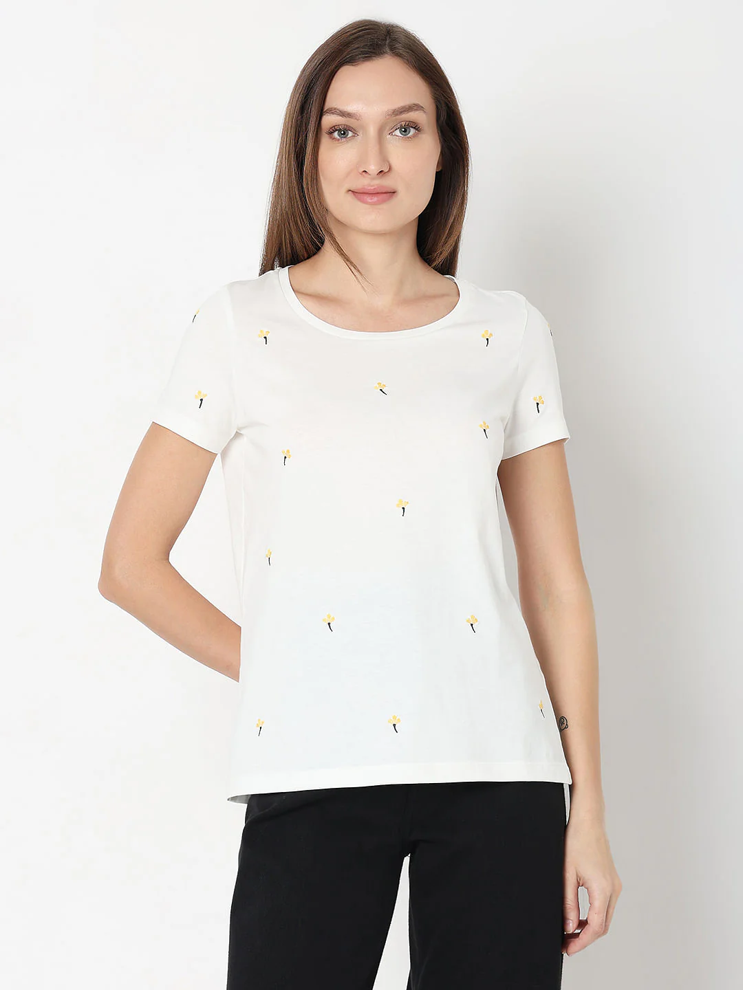 White Embroidered Print T-Shirt - Image 2