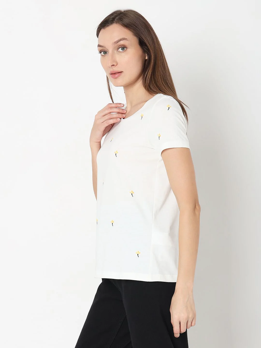 White Embroidered Print T-Shirt - Image 3