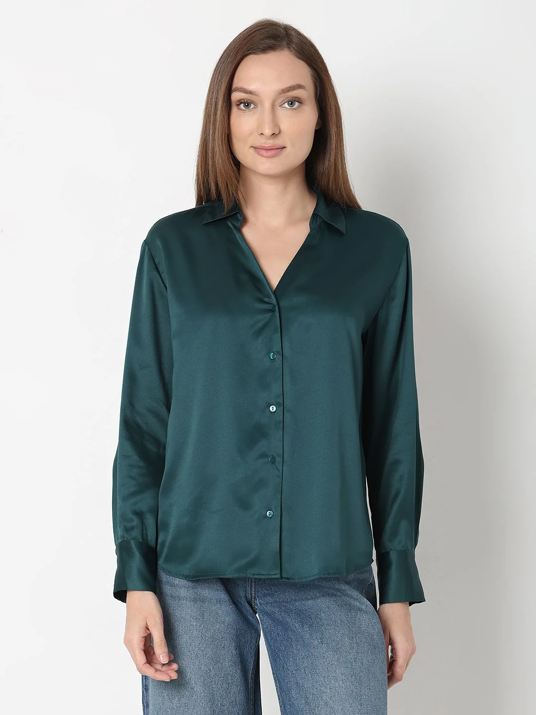 Dark Green Satin Shirt - Image 2