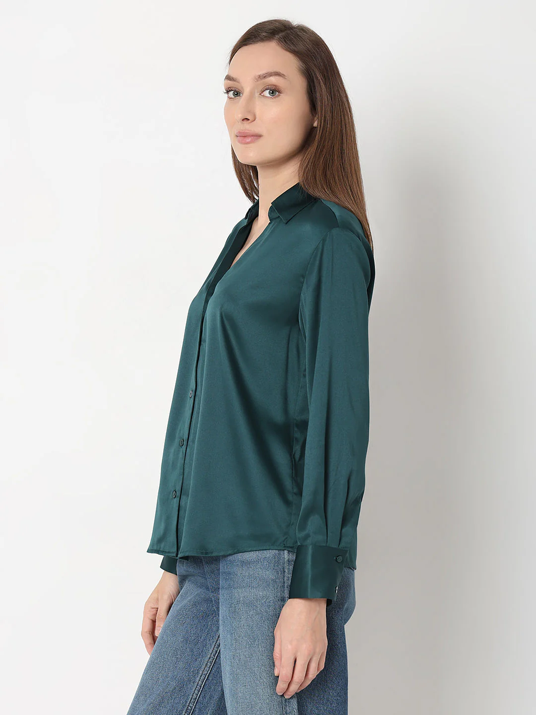 Dark Green Satin Shirt - Image 3