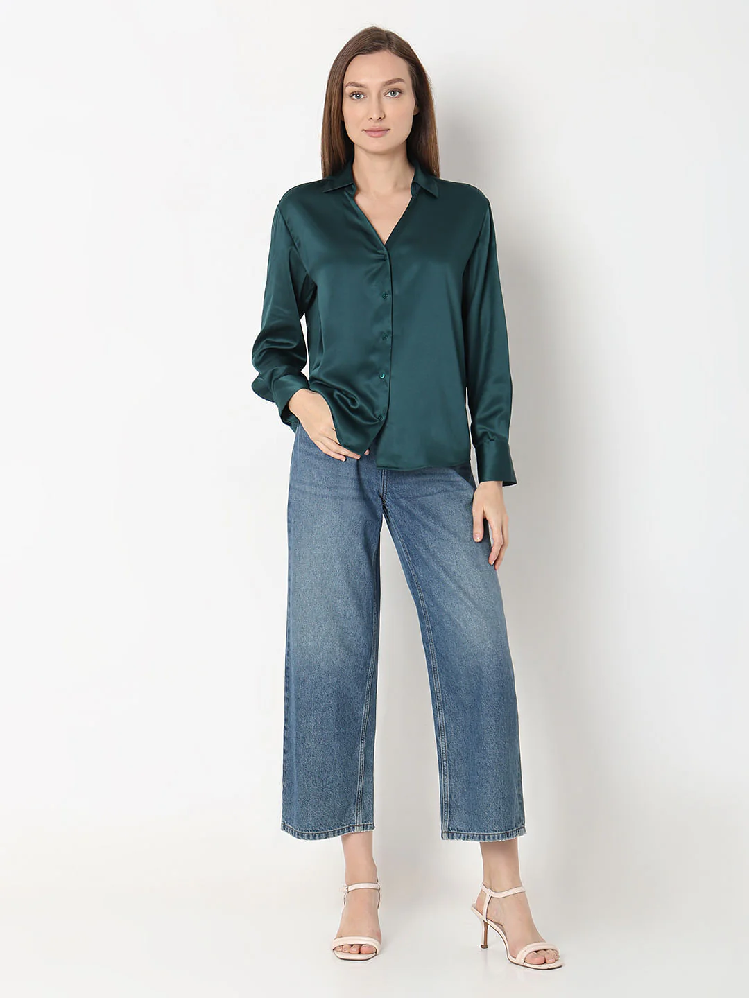 Dark Green Satin Shirt - Image 5