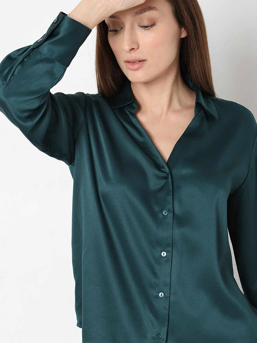 Dark Green Satin Shirt - Image 6