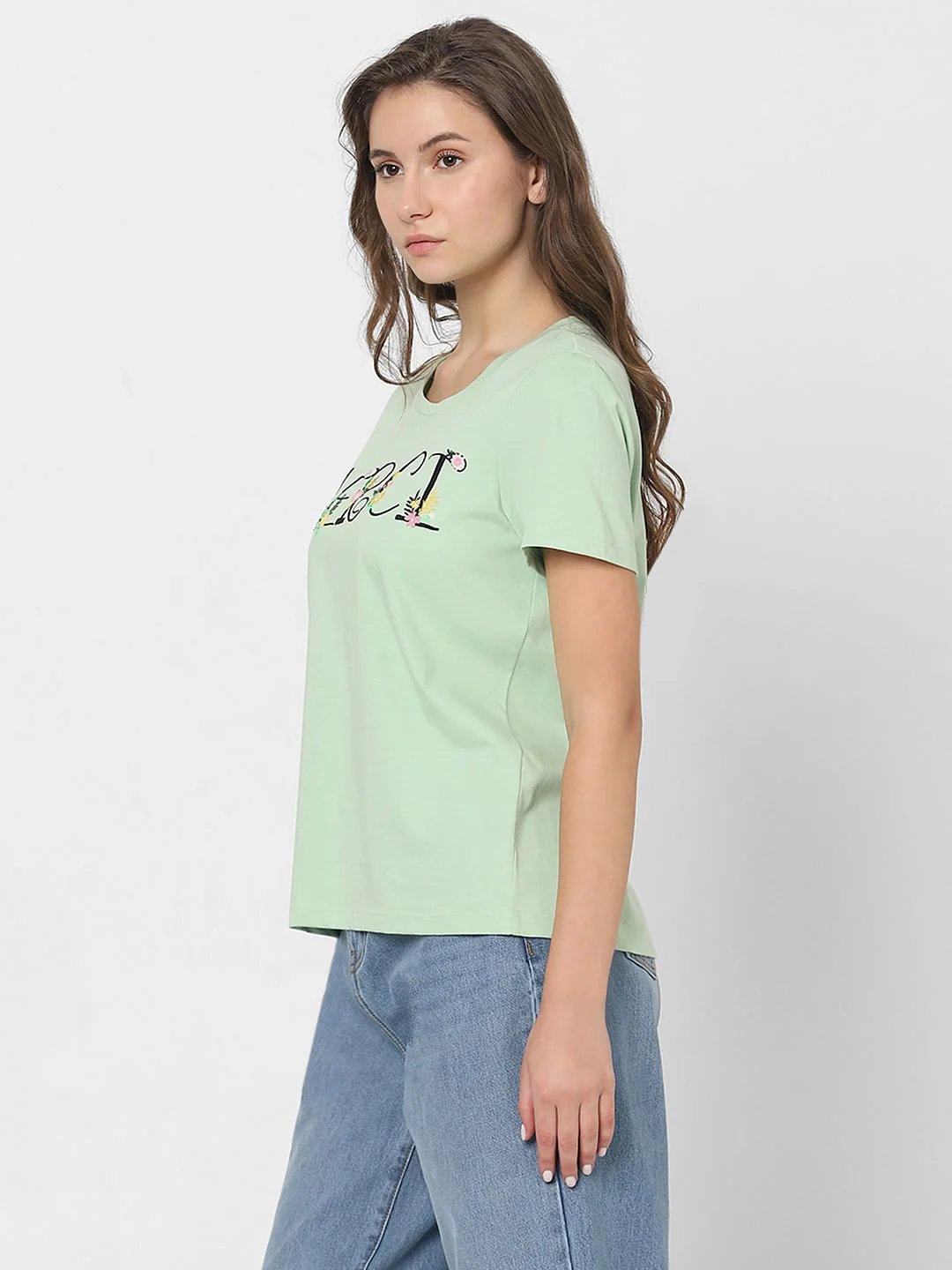 Green Embroidered Text T-Shirt - Image 3