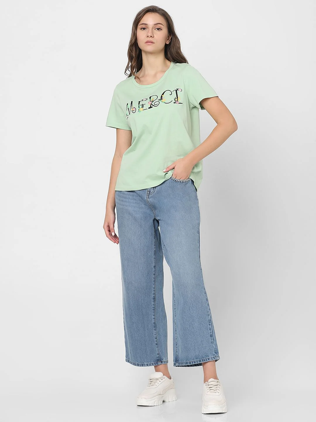 Green Embroidered Text T-Shirt - Image 5