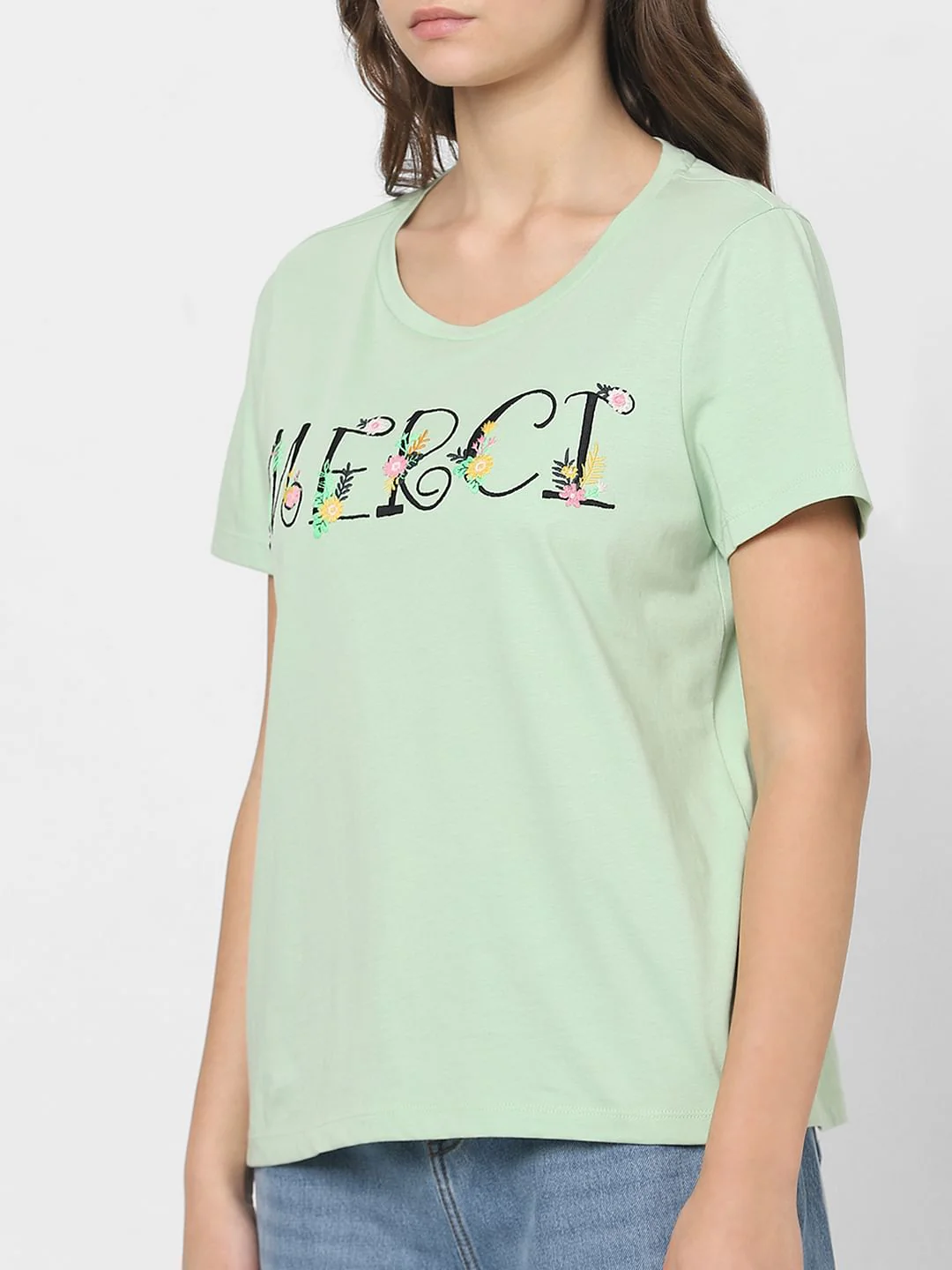 Green Embroidered Text T-Shirt - Image 6